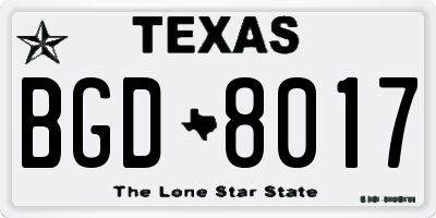 TX license plate BGD8017