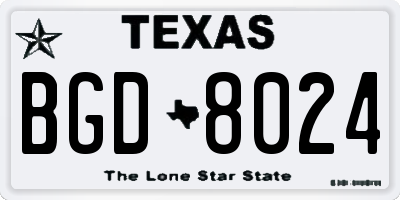 TX license plate BGD8024