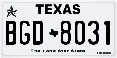 TX license plate BGD8031