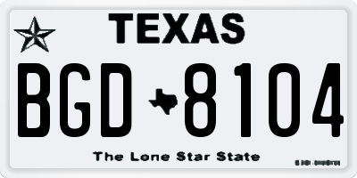 TX license plate BGD8104