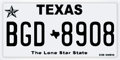 TX license plate BGD8908