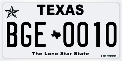 TX license plate BGE0010