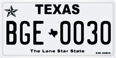 TX license plate BGE0030
