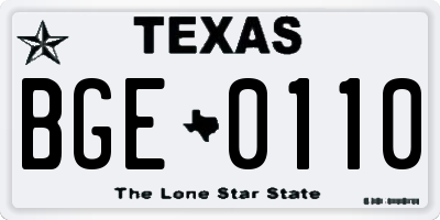TX license plate BGE0110