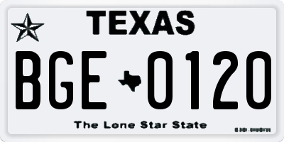 TX license plate BGE0120