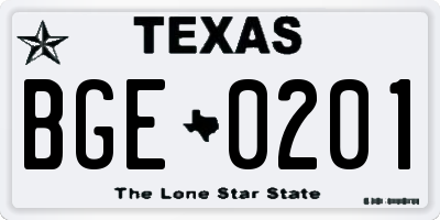 TX license plate BGE0201