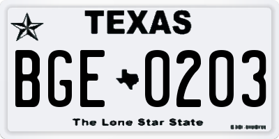 TX license plate BGE0203