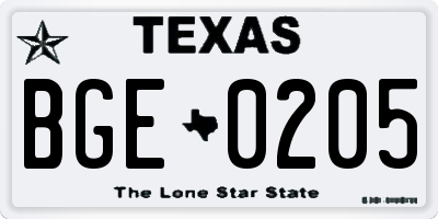 TX license plate BGE0205