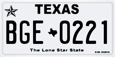 TX license plate BGE0221