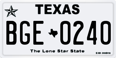 TX license plate BGE0240