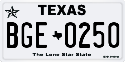 TX license plate BGE0250