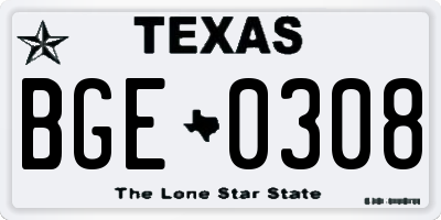 TX license plate BGE0308