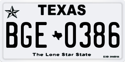 TX license plate BGE0386