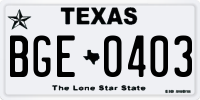 TX license plate BGE0403