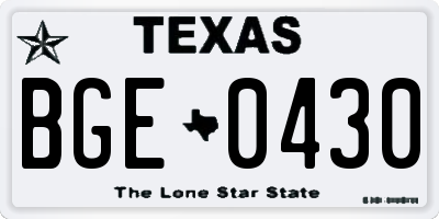 TX license plate BGE0430