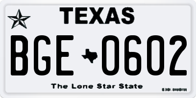 TX license plate BGE0602