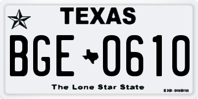 TX license plate BGE0610