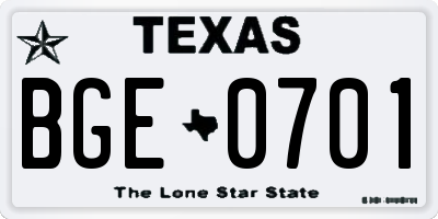 TX license plate BGE0701