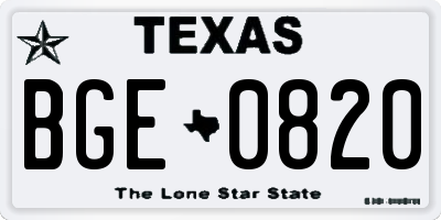 TX license plate BGE0820