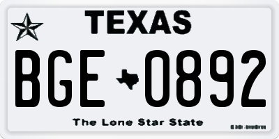 TX license plate BGE0892