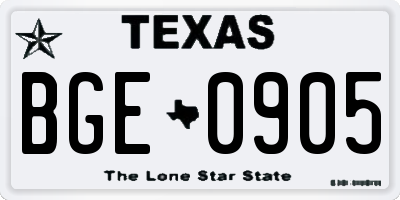 TX license plate BGE0905