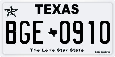 TX license plate BGE0910