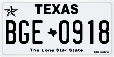 TX license plate BGE0918