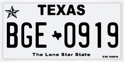 TX license plate BGE0919