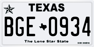 TX license plate BGE0934