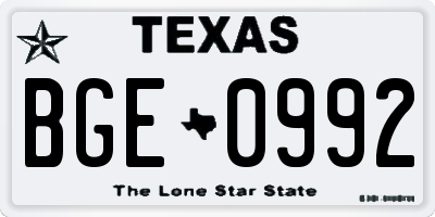 TX license plate BGE0992