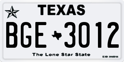 TX license plate BGE3012