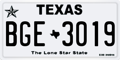 TX license plate BGE3019
