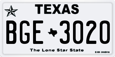 TX license plate BGE3020