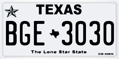 TX license plate BGE3030