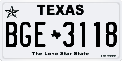 TX license plate BGE3118