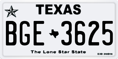 TX license plate BGE3625