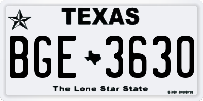 TX license plate BGE3630