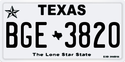 TX license plate BGE3820