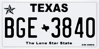 TX license plate BGE3840