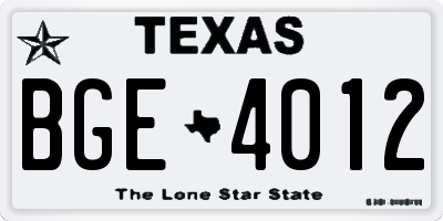 TX license plate BGE4012