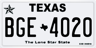 TX license plate BGE4020