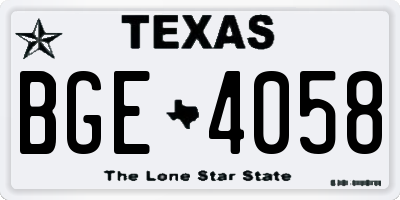 TX license plate BGE4058
