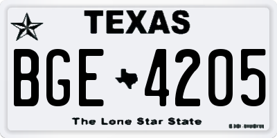 TX license plate BGE4205