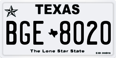 TX license plate BGE8020