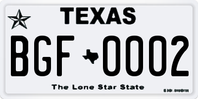 TX license plate BGF0002