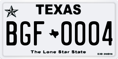 TX license plate BGF0004