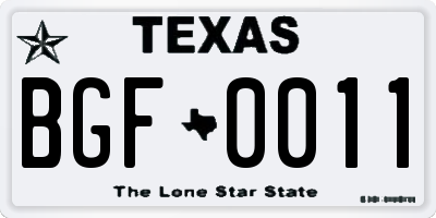 TX license plate BGF0011