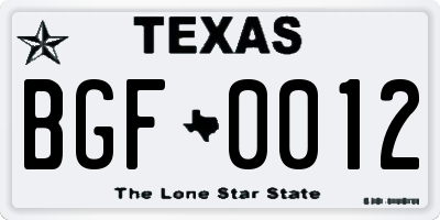 TX license plate BGF0012