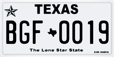 TX license plate BGF0019