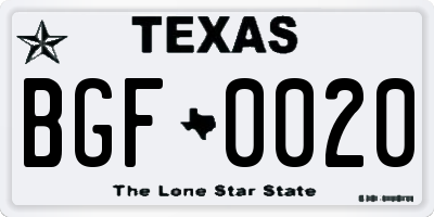 TX license plate BGF0020